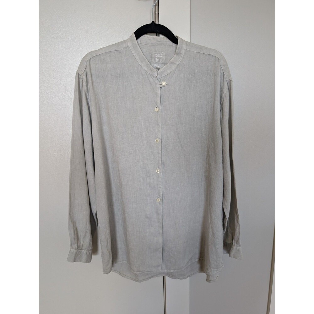 120 lino Mandarin Collar Oversized Button Down Light Gray M